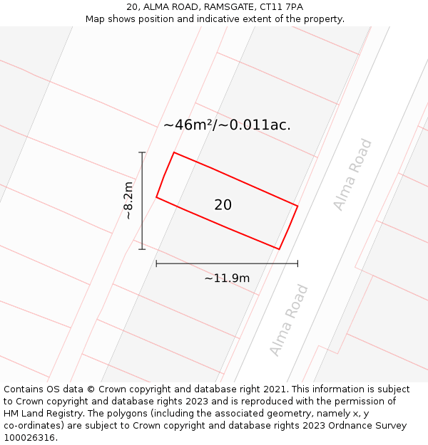 20, ALMA ROAD, RAMSGATE, CT11 7PA: Plot and title map