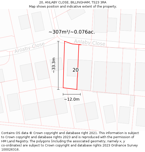 20, ANLABY CLOSE, BILLINGHAM, TS23 3RA: Plot and title map