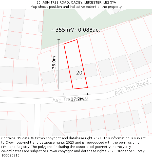 20, ASH TREE ROAD, OADBY, LEICESTER, LE2 5YA: Plot and title map
