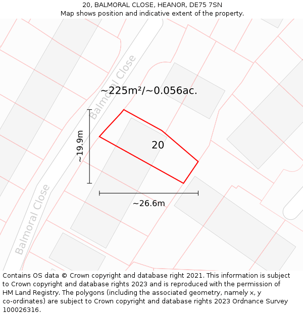 20, BALMORAL CLOSE, HEANOR, DE75 7SN: Plot and title map