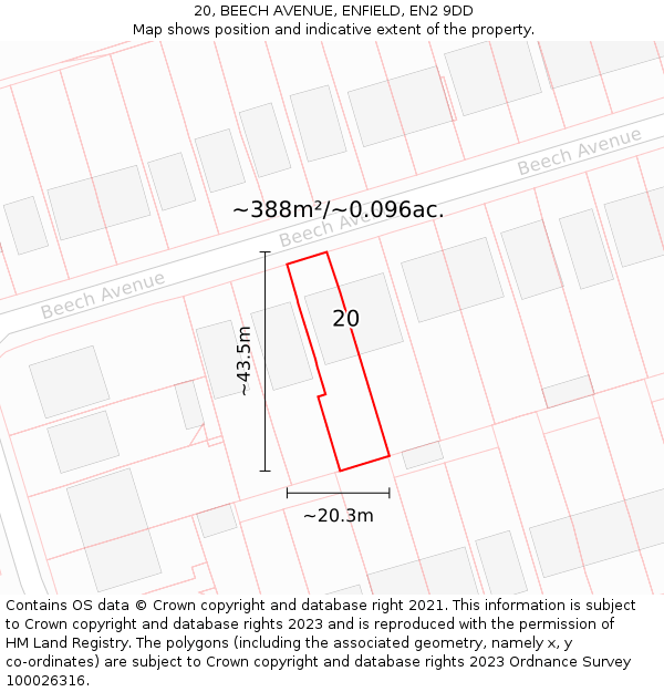 20, BEECH AVENUE, ENFIELD, EN2 9DD: Plot and title map