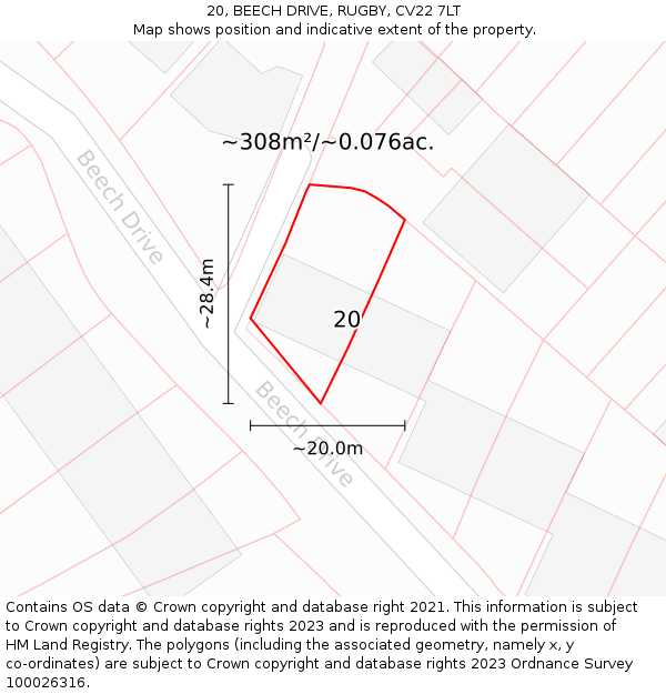20, BEECH DRIVE, RUGBY, CV22 7LT: Plot and title map