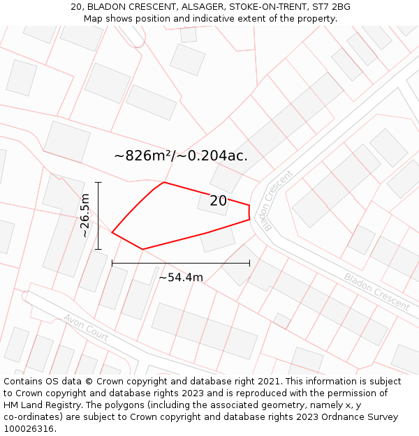 20, BLADON CRESCENT, ALSAGER, STOKE-ON-TRENT, ST7 2BG: Plot and title map