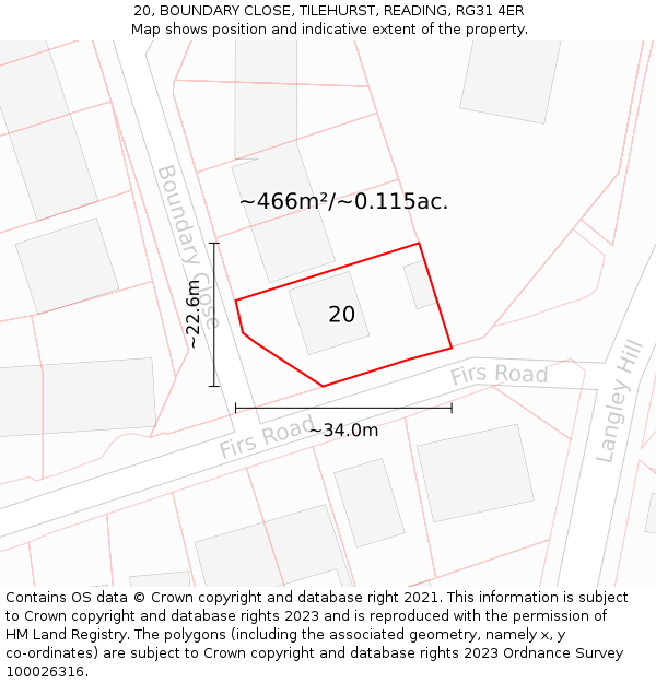 20, BOUNDARY CLOSE, TILEHURST, READING, RG31 4ER: Plot and title map