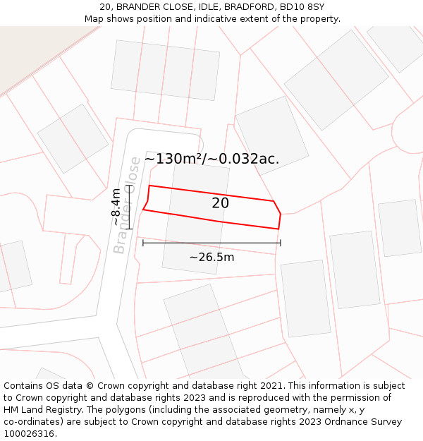 20, BRANDER CLOSE, IDLE, BRADFORD, BD10 8SY: Plot and title map