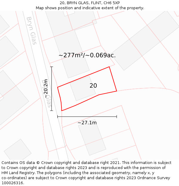 20, BRYN GLAS, FLINT, CH6 5XP: Plot and title map