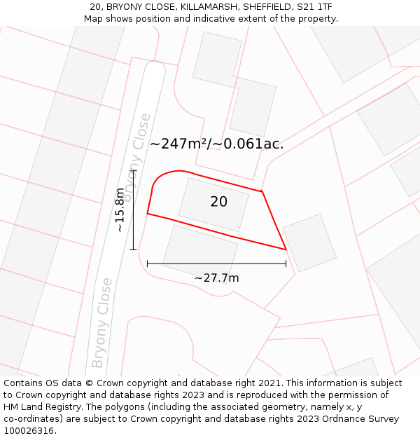 20, BRYONY CLOSE, KILLAMARSH, SHEFFIELD, S21 1TF: Plot and title map