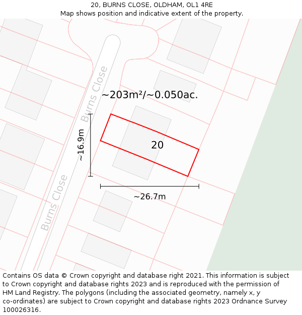 20, BURNS CLOSE, OLDHAM, OL1 4RE: Plot and title map