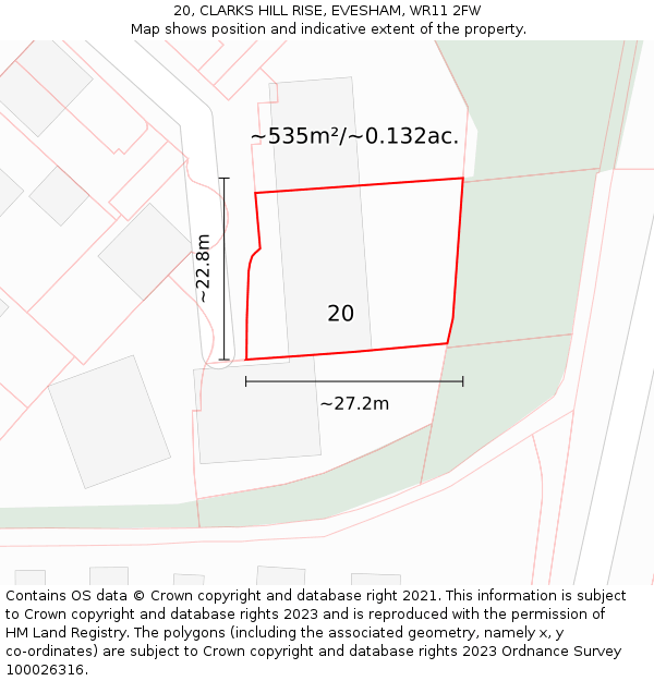 20, CLARKS HILL RISE, EVESHAM, WR11 2FW: Plot and title map