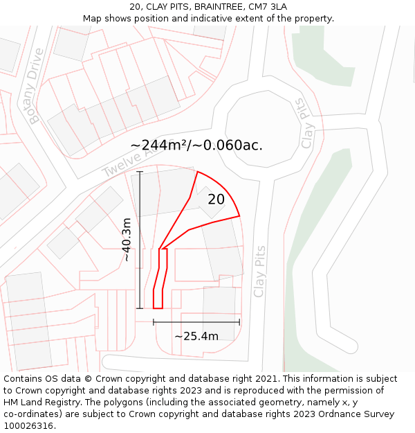 20, CLAY PITS, BRAINTREE, CM7 3LA: Plot and title map