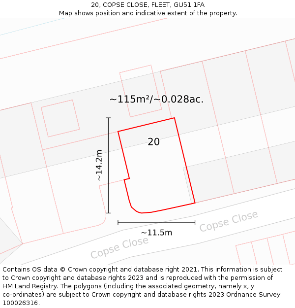20, COPSE CLOSE, FLEET, GU51 1FA: Plot and title map