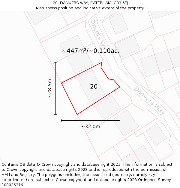 20, DANVERS WAY, CATERHAM, CR3 5FJ: Plot and title map