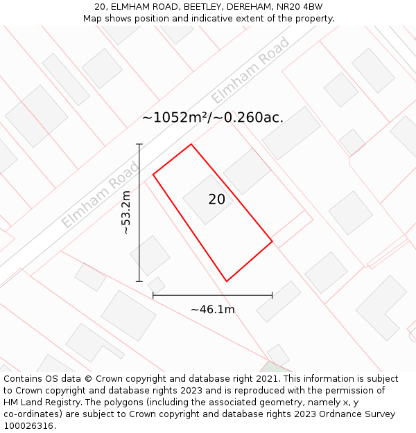20, ELMHAM ROAD, BEETLEY, DEREHAM, NR20 4BW: Plot and title map