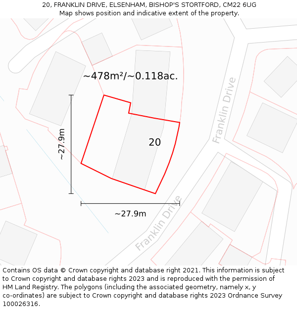 20, FRANKLIN DRIVE, ELSENHAM, BISHOP'S STORTFORD, CM22 6UG: Plot and title map