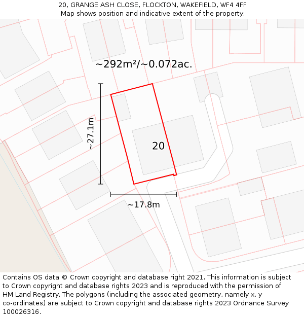 20, GRANGE ASH CLOSE, FLOCKTON, WAKEFIELD, WF4 4FF: Plot and title map