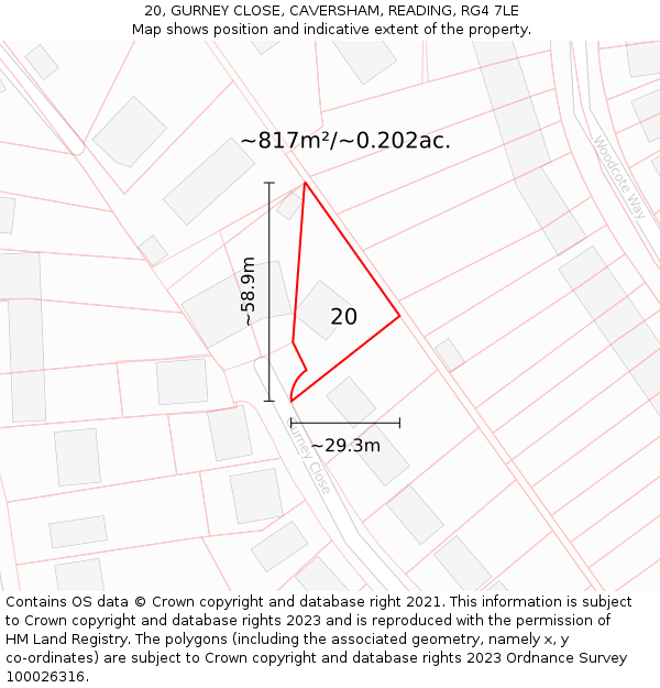 20, GURNEY CLOSE, CAVERSHAM, READING, RG4 7LE: Plot and title map