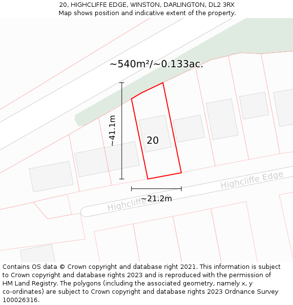 20, HIGHCLIFFE EDGE, WINSTON, DARLINGTON, DL2 3RX: Plot and title map