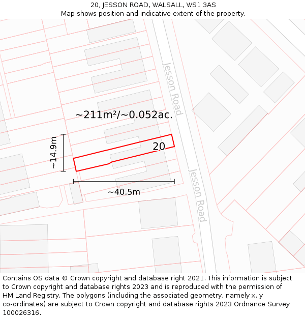20, JESSON ROAD, WALSALL, WS1 3AS: Plot and title map
