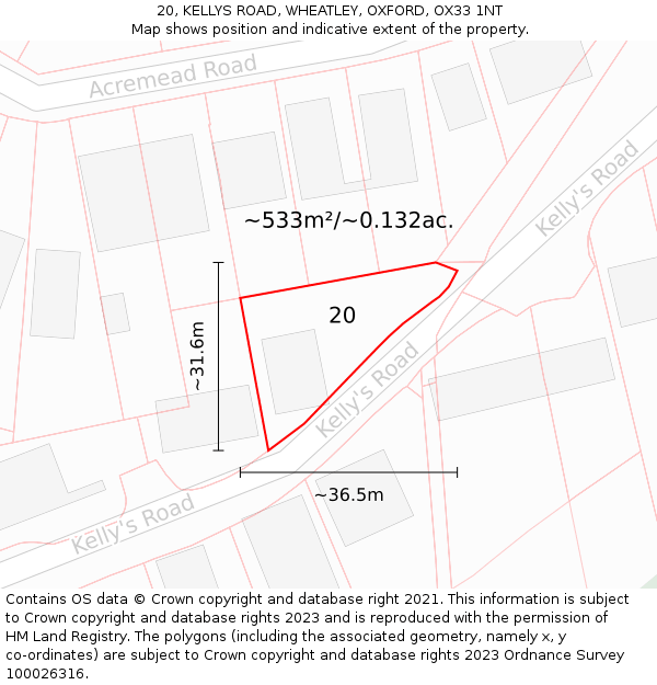 20, KELLYS ROAD, WHEATLEY, OXFORD, OX33 1NT: Plot and title map