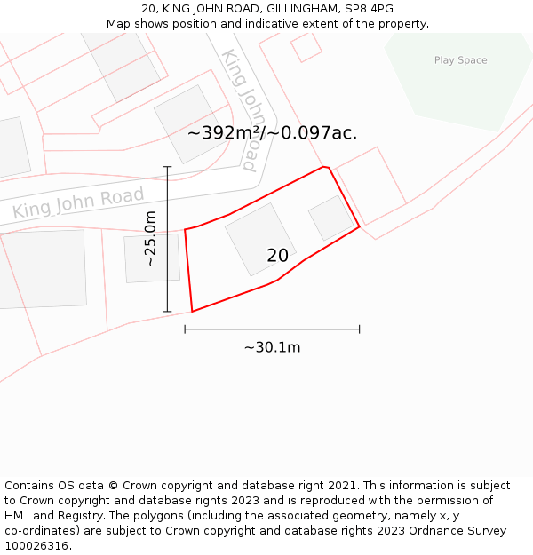 20, KING JOHN ROAD, GILLINGHAM, SP8 4PG: Plot and title map