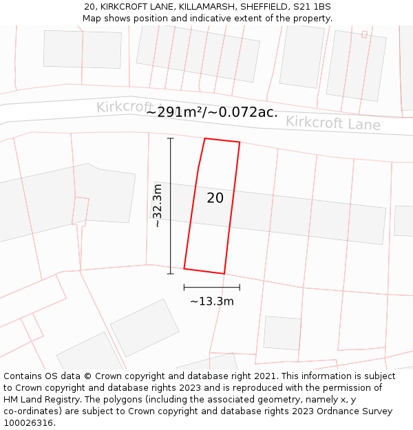 20, KIRKCROFT LANE, KILLAMARSH, SHEFFIELD, S21 1BS: Plot and title map