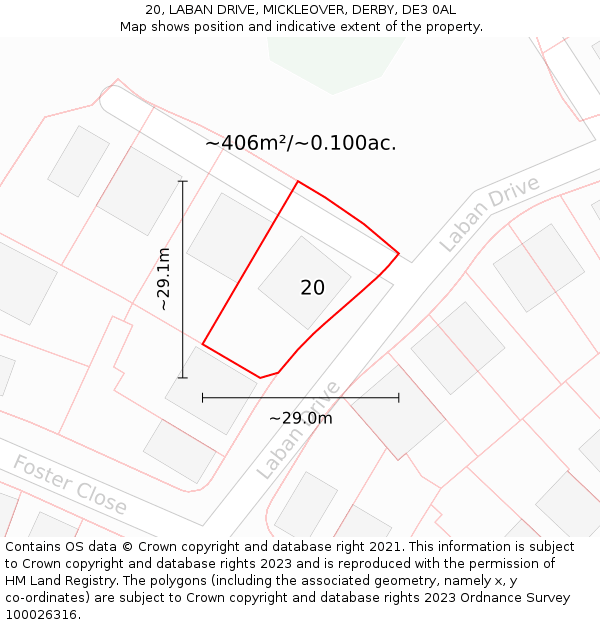 20, LABAN DRIVE, MICKLEOVER, DERBY, DE3 0AL: Plot and title map