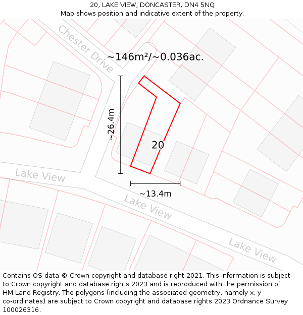 20, LAKE VIEW, DONCASTER, DN4 5NQ: Plot and title map