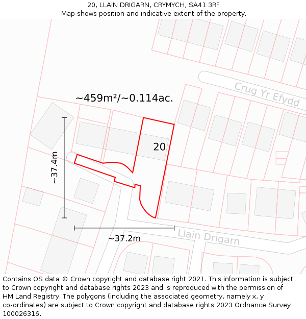 20, LLAIN DRIGARN, CRYMYCH, SA41 3RF: Plot and title map