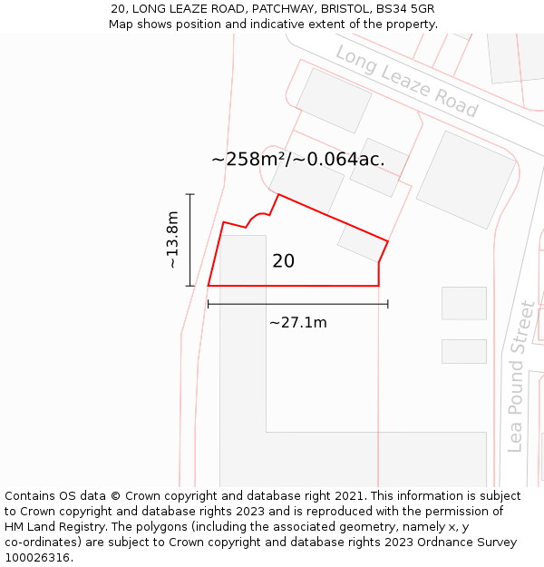20, LONG LEAZE ROAD, PATCHWAY, BRISTOL, BS34 5GR: Plot and title map