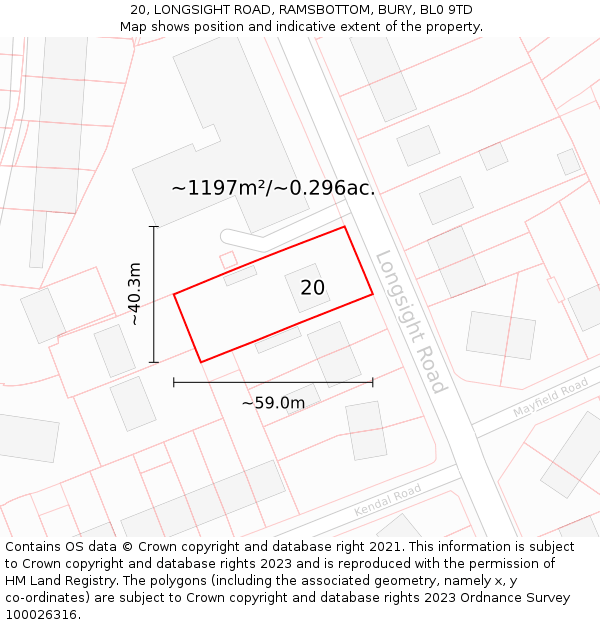 20, LONGSIGHT ROAD, RAMSBOTTOM, BURY, BL0 9TD: Plot and title map