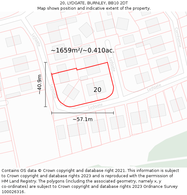 20, LYDGATE, BURNLEY, BB10 2DT: Plot and title map