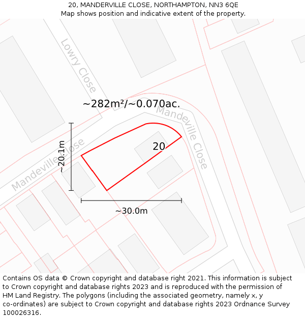 20, MANDERVILLE CLOSE, NORTHAMPTON, NN3 6QE: Plot and title map