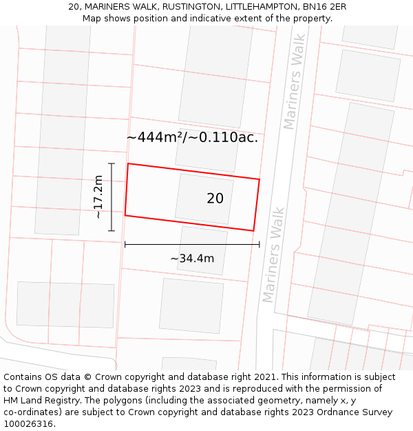 20, MARINERS WALK, RUSTINGTON, LITTLEHAMPTON, BN16 2ER: Plot and title map