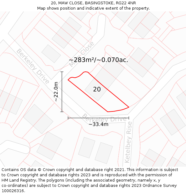 20, MAW CLOSE, BASINGSTOKE, RG22 4NR: Plot and title map