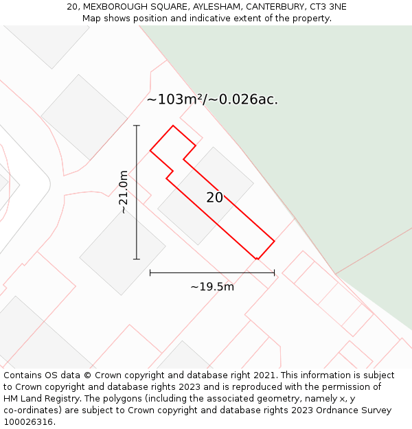 20, MEXBOROUGH SQUARE, AYLESHAM, CANTERBURY, CT3 3NE: Plot and title map