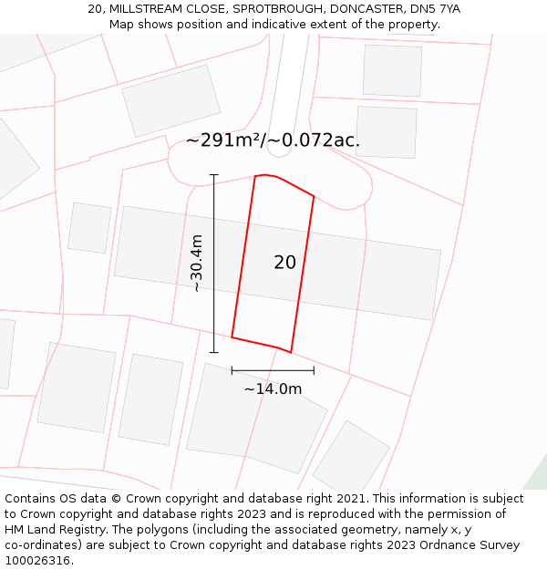 20, MILLSTREAM CLOSE, SPROTBROUGH, DONCASTER, DN5 7YA: Plot and title map