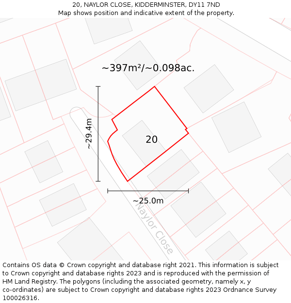 20, NAYLOR CLOSE, KIDDERMINSTER, DY11 7ND: Plot and title map