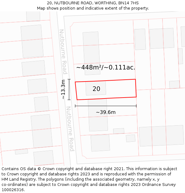 20, NUTBOURNE ROAD, WORTHING, BN14 7HS: Plot and title map