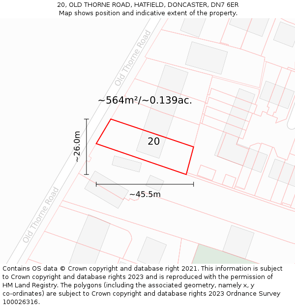 20, OLD THORNE ROAD, HATFIELD, DONCASTER, DN7 6ER: Plot and title map