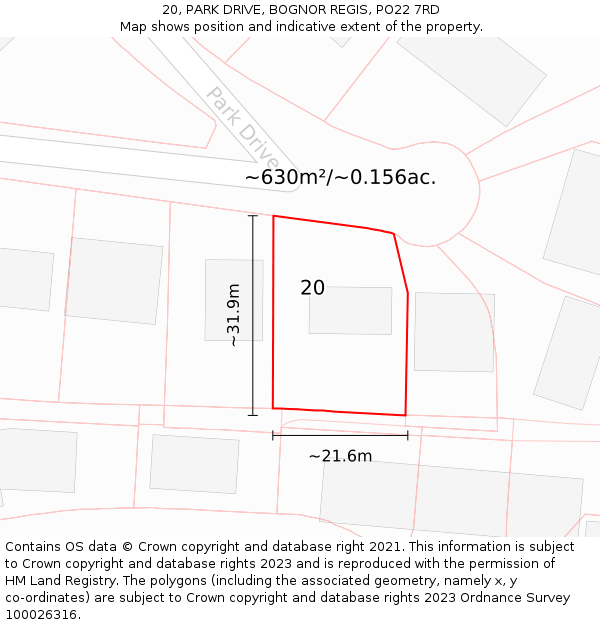 20, PARK DRIVE, BOGNOR REGIS, PO22 7RD: Plot and title map