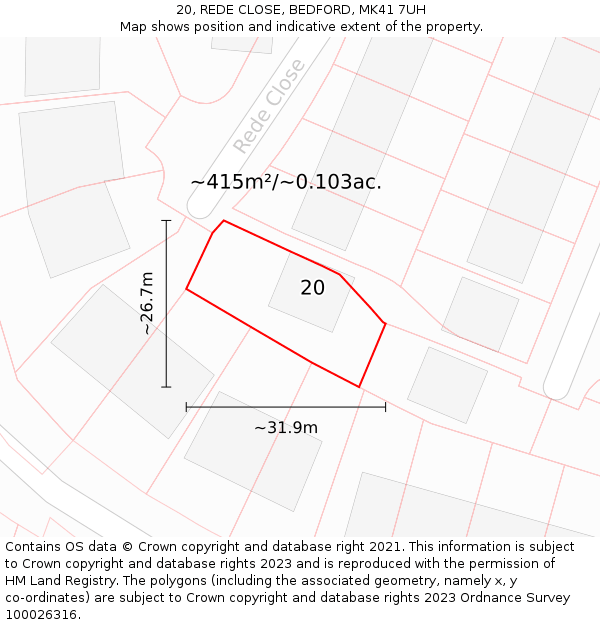 20, REDE CLOSE, BEDFORD, MK41 7UH: Plot and title map