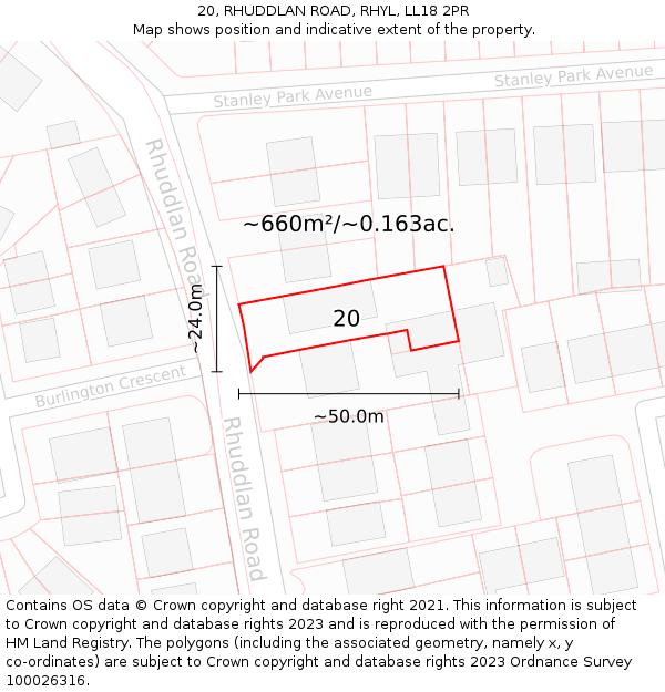 20, RHUDDLAN ROAD, RHYL, LL18 2PR: Plot and title map