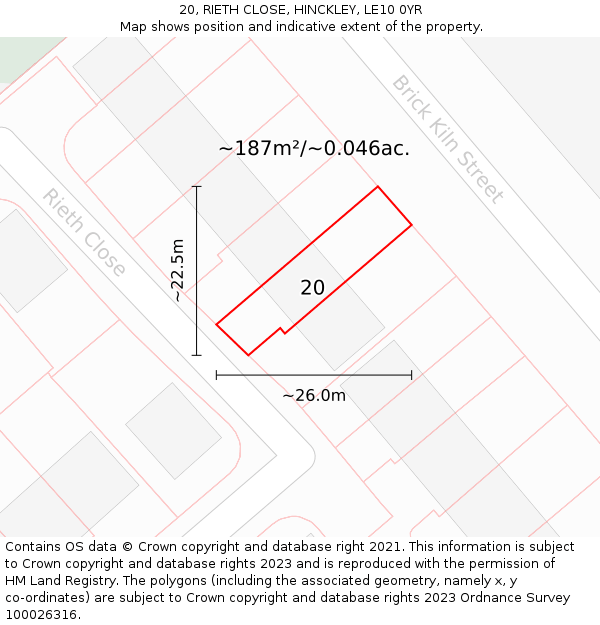 20, RIETH CLOSE, HINCKLEY, LE10 0YR: Plot and title map
