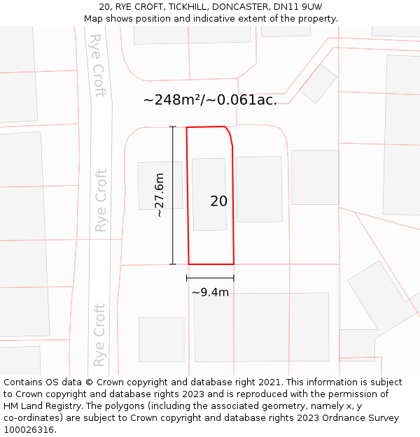 20, RYE CROFT, TICKHILL, DONCASTER, DN11 9UW: Plot and title map
