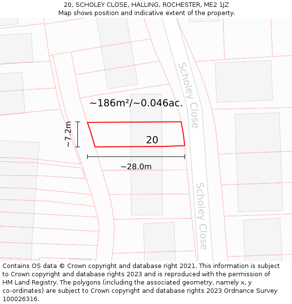 20, SCHOLEY CLOSE, HALLING, ROCHESTER, ME2 1JZ: Plot and title map