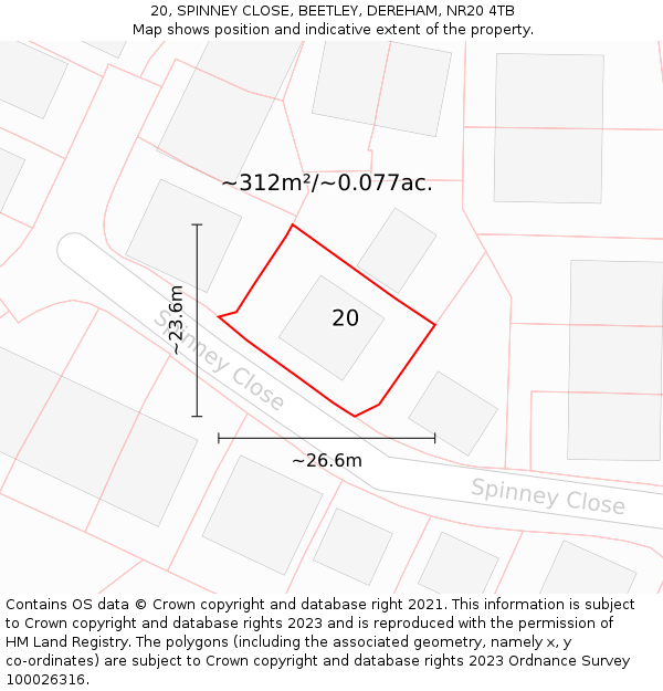 20, SPINNEY CLOSE, BEETLEY, DEREHAM, NR20 4TB: Plot and title map