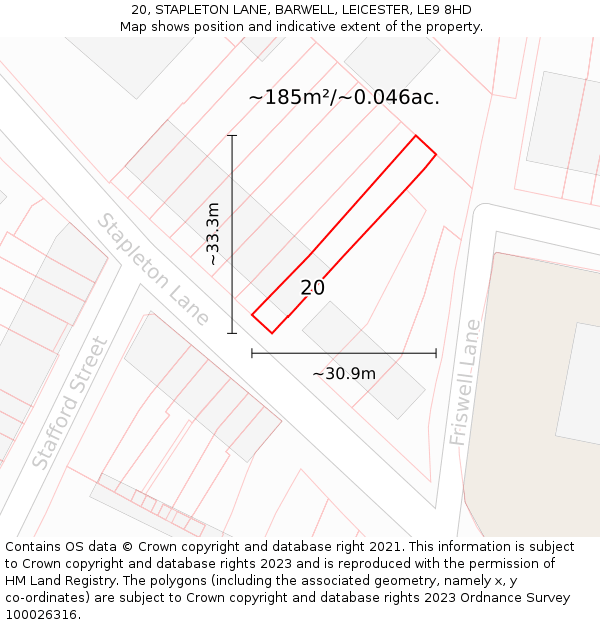 20, STAPLETON LANE, BARWELL, LEICESTER, LE9 8HD: Plot and title map