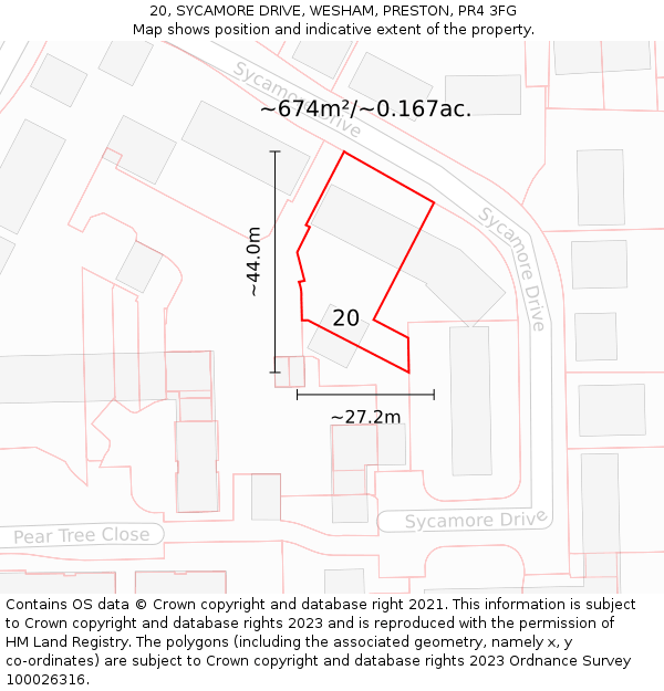 20, SYCAMORE DRIVE, WESHAM, PRESTON, PR4 3FG: Plot and title map