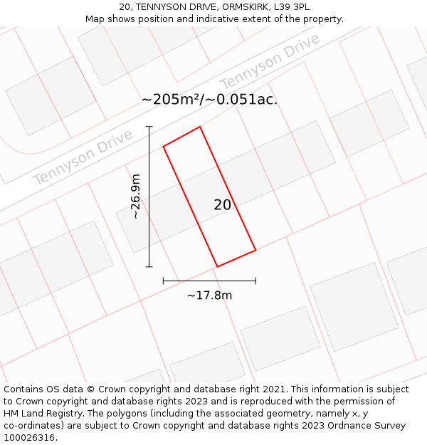 20, TENNYSON DRIVE, ORMSKIRK, L39 3PL: Plot and title map