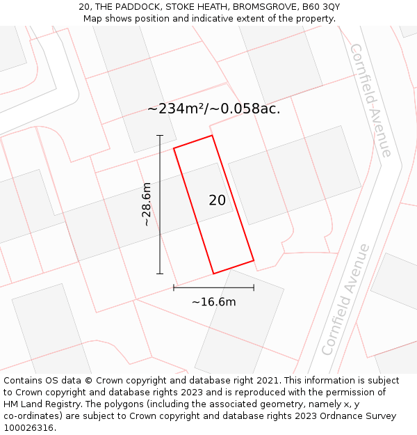 20, THE PADDOCK, STOKE HEATH, BROMSGROVE, B60 3QY: Plot and title map